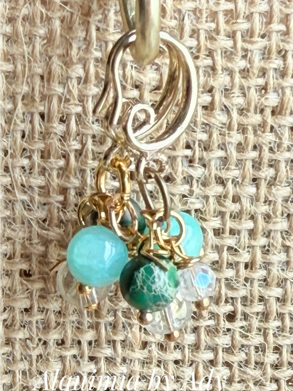 Gold Tone Earrings with Teal amazonite and Emerald turquoise Beads